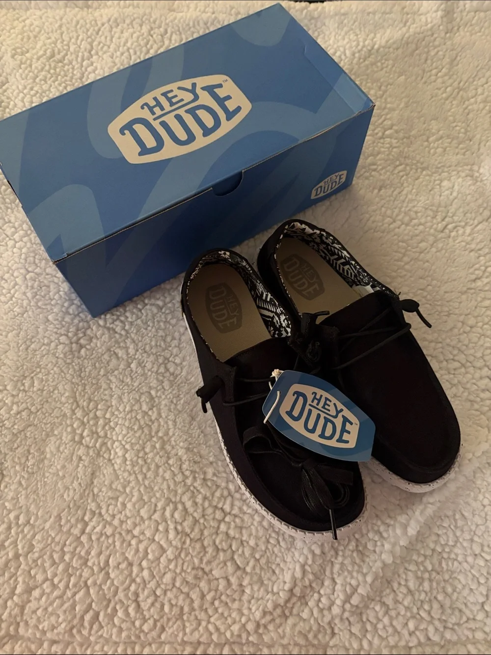 Hey Dude women’s Black Slip-On Canvas Sneakers with Patterned Lining